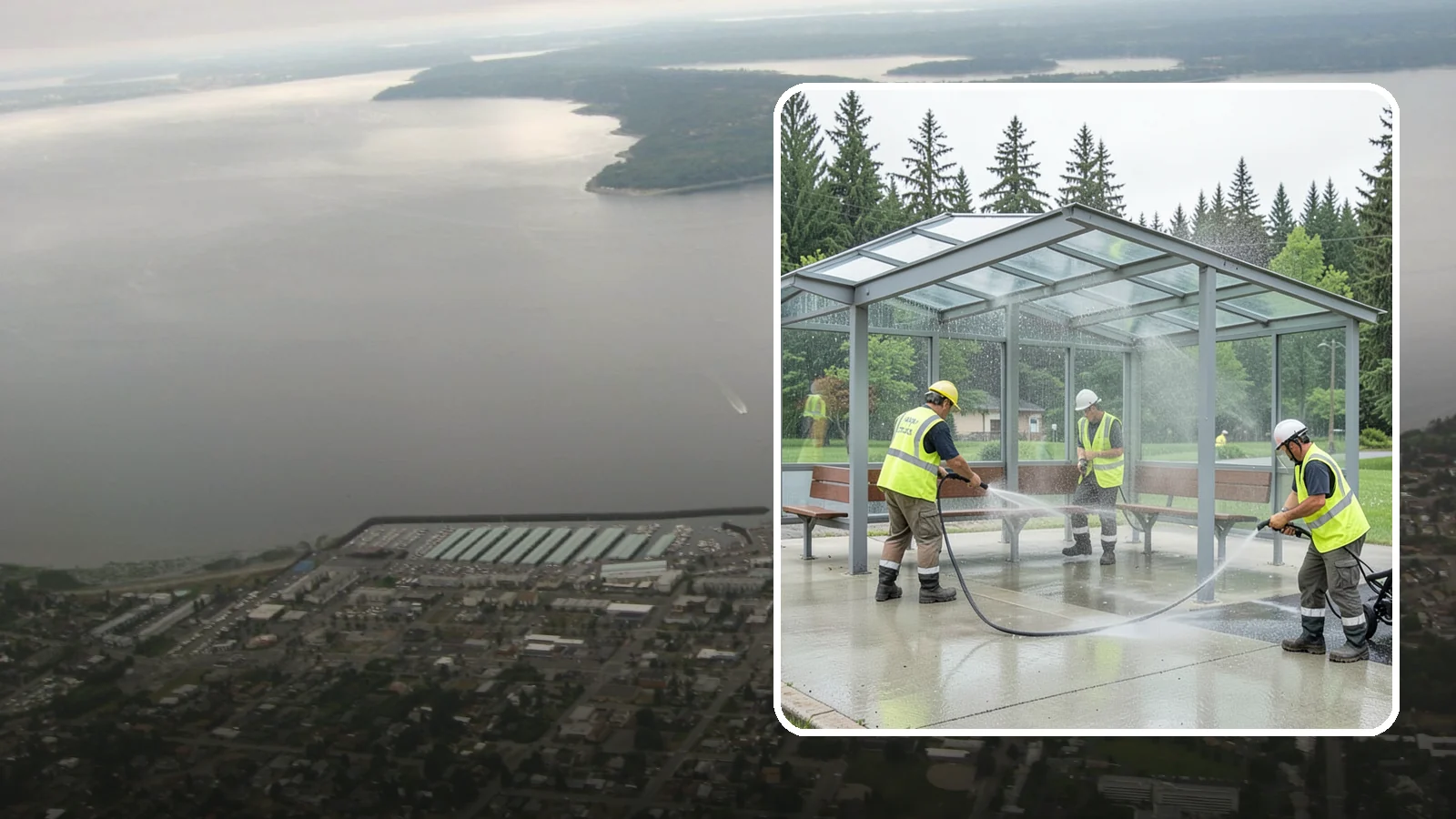 Transit Shelter Washing in Des Moines, King County, WA - Wash transit shelters inside and out, including glass, roofs, and seating, for a clean and safe waiting environment.
