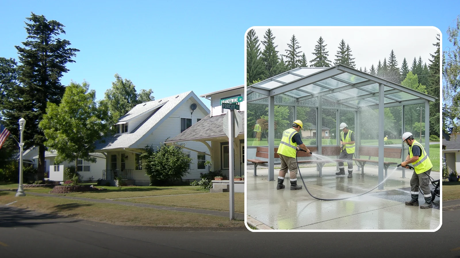 Transit Shelter Washing in DuPont, Pierce County, WA - Wash transit shelters inside and out, including glass, roofs, and seating, for a clean and safe waiting environment.
