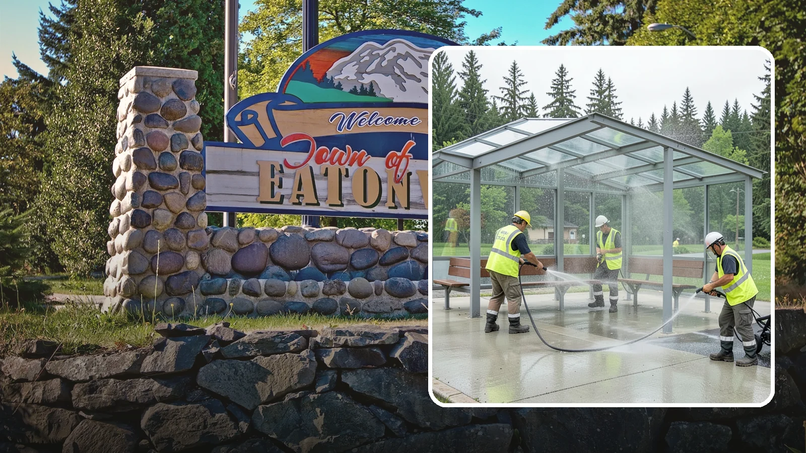 Transit Shelter Washing in Eatonville, Pierce County, WA - Wash transit shelters inside and out, including glass, roofs, and seating, for a clean and safe waiting environment.
