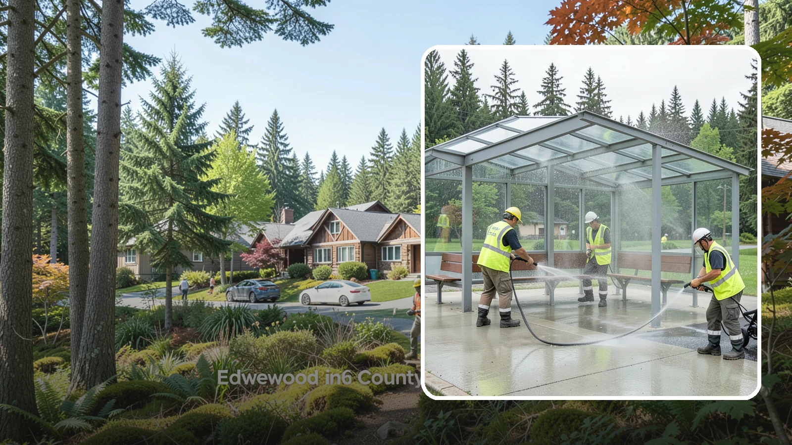 Transit Shelter Washing in Edgewood, Pierce County, WA - Wash transit shelters inside and out, including glass, roofs, and seating, for a clean and safe waiting environment.