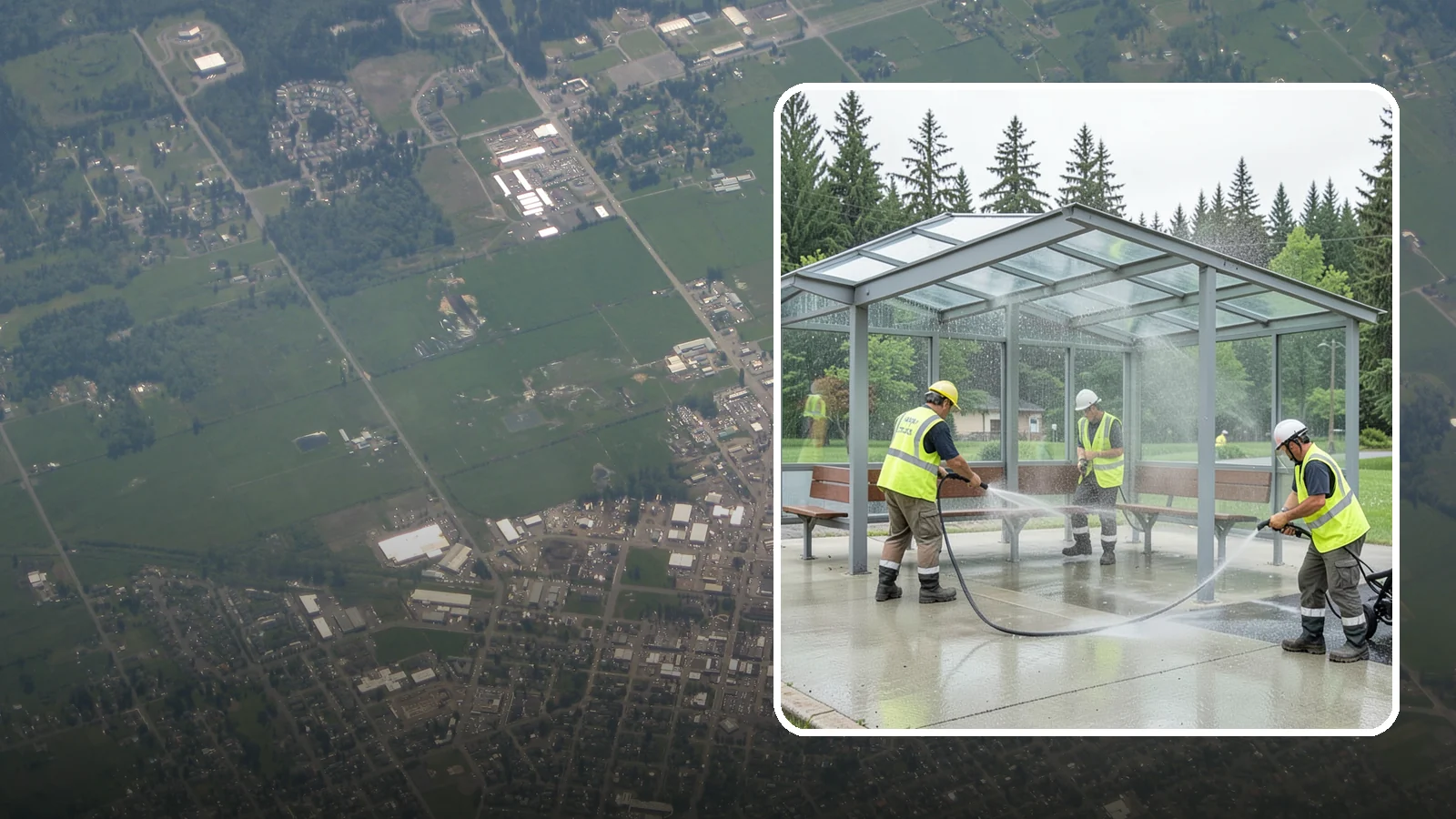Transit Shelter Washing in Enumclaw, King County, WA - Wash transit shelters inside and out, including glass, roofs, and seating, for a clean and safe waiting environment.