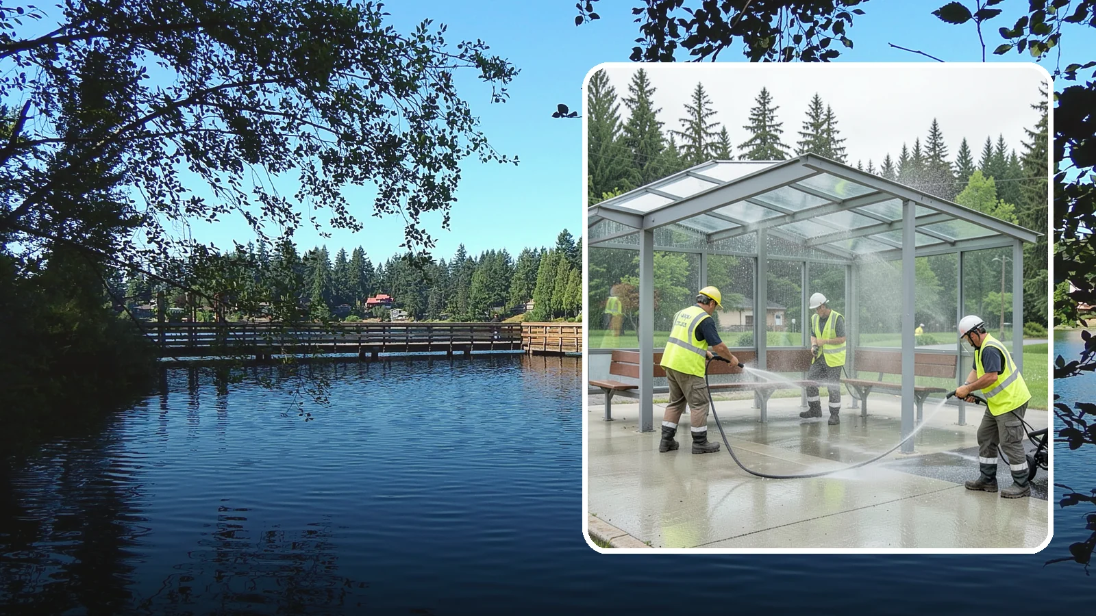 Transit Shelter Washing in Federal Way, King County, WA - Wash transit shelters inside and out, including glass, roofs, and seating, for a clean and safe waiting environment.