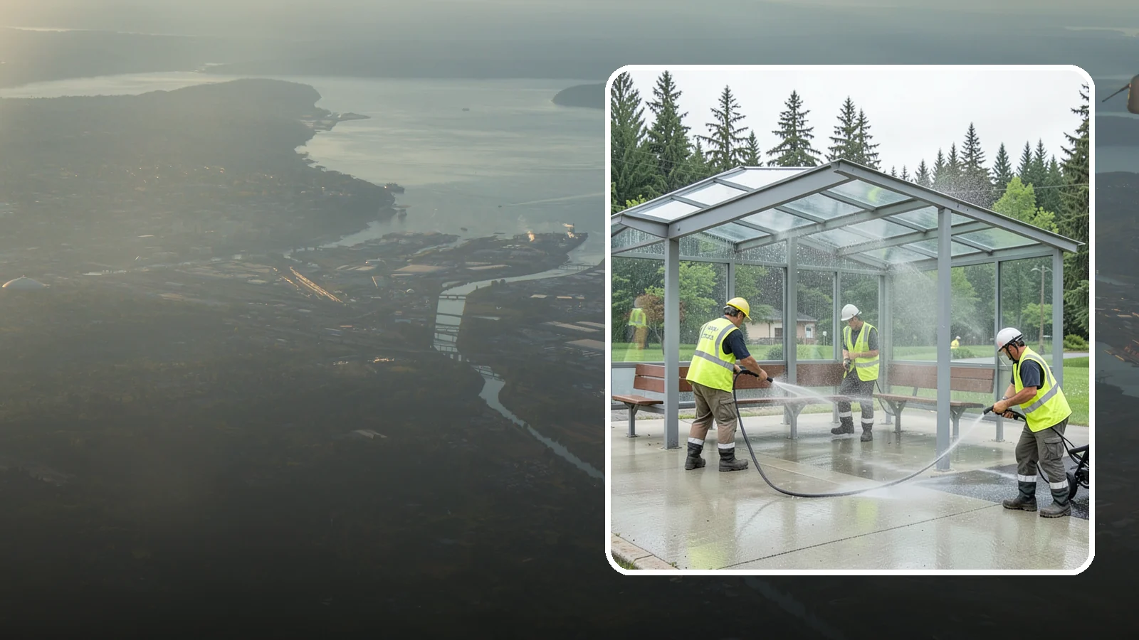 Transit Shelter Washing in Fife, Pierce County, WA - Wash transit shelters inside and out, including glass, roofs, and seating, for a clean and safe waiting environment.