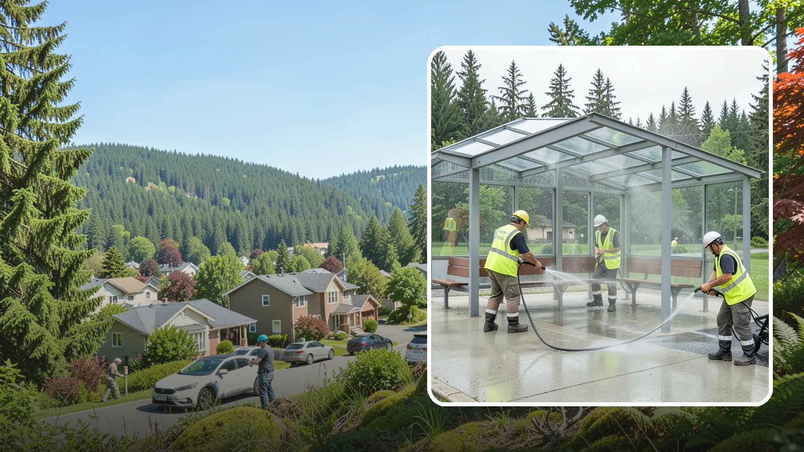 Transit Shelter Washing in Index, Snohomish County, WA - Wash transit shelters inside and out, including glass, roofs, and seating, for a clean and safe waiting environment.