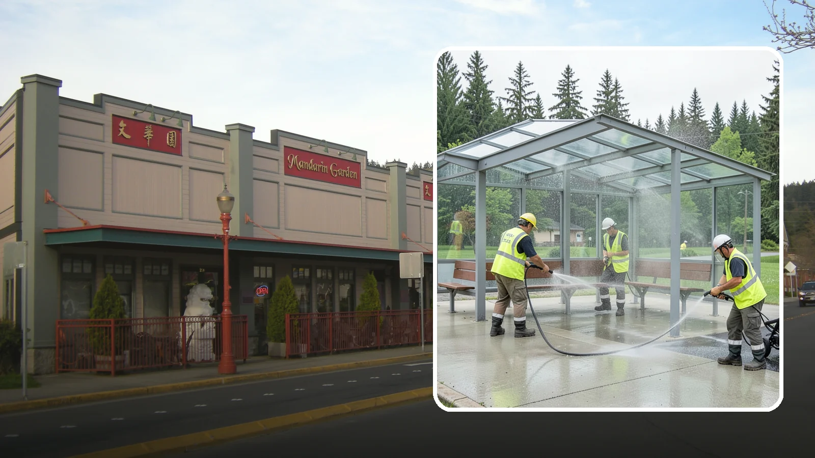 Transit Shelter Washing in Issaquah, King County, WA - Wash transit shelters inside and out, including glass, roofs, and seating, for a clean and safe waiting environment.