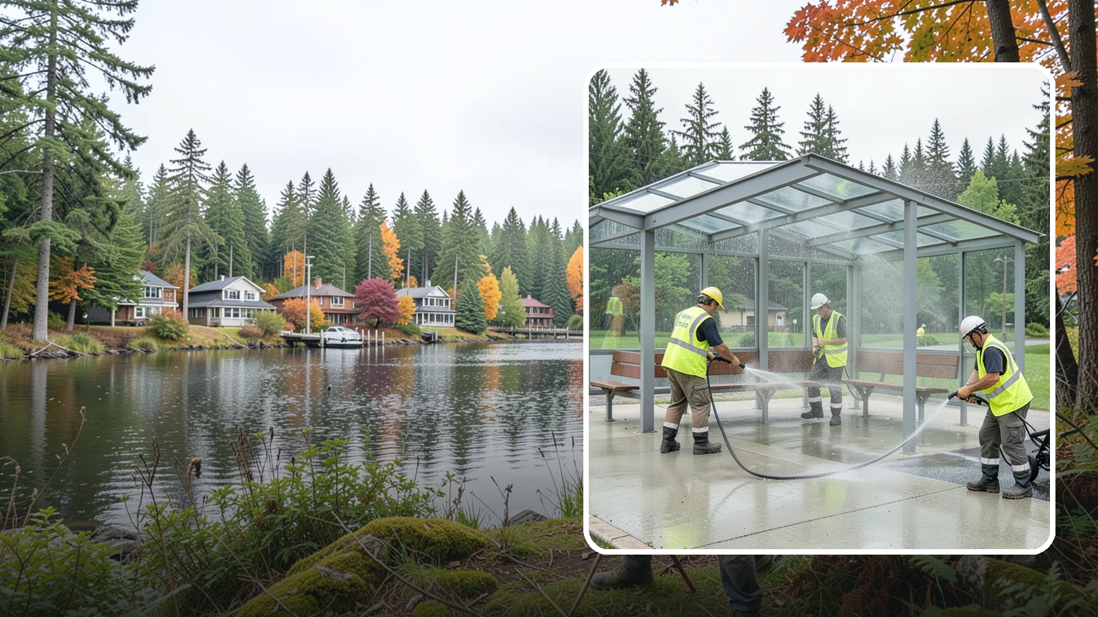 Transit Shelter Washing in La Conner, Skagit County, WA - Wash transit shelters inside and out, including glass, roofs, and seating, for a clean and safe waiting environment.