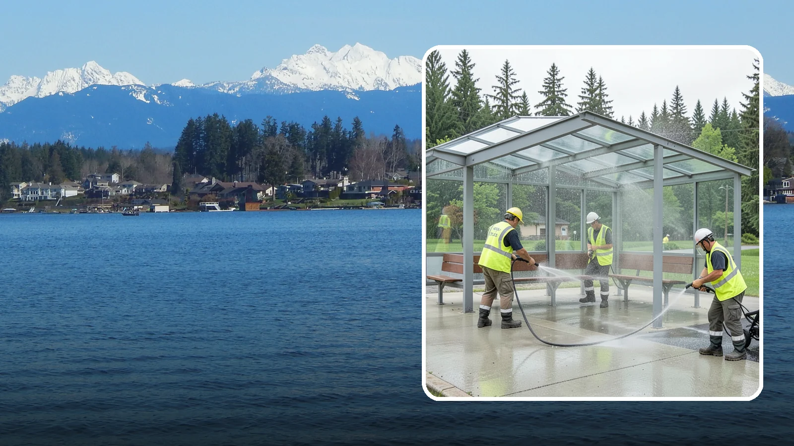 Transit Shelter Washing in Lake Stevens, Snohomish County, WA - Wash transit shelters inside and out, including glass, roofs, and seating, for a clean and safe waiting environment.