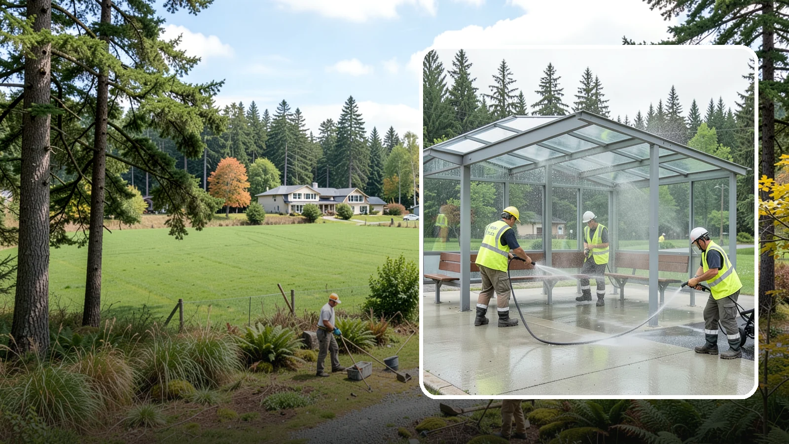 Transit Shelter Washing in Lyman, Skagit County, WA - Wash transit shelters inside and out, including glass, roofs, and seating, for a clean and safe waiting environment.