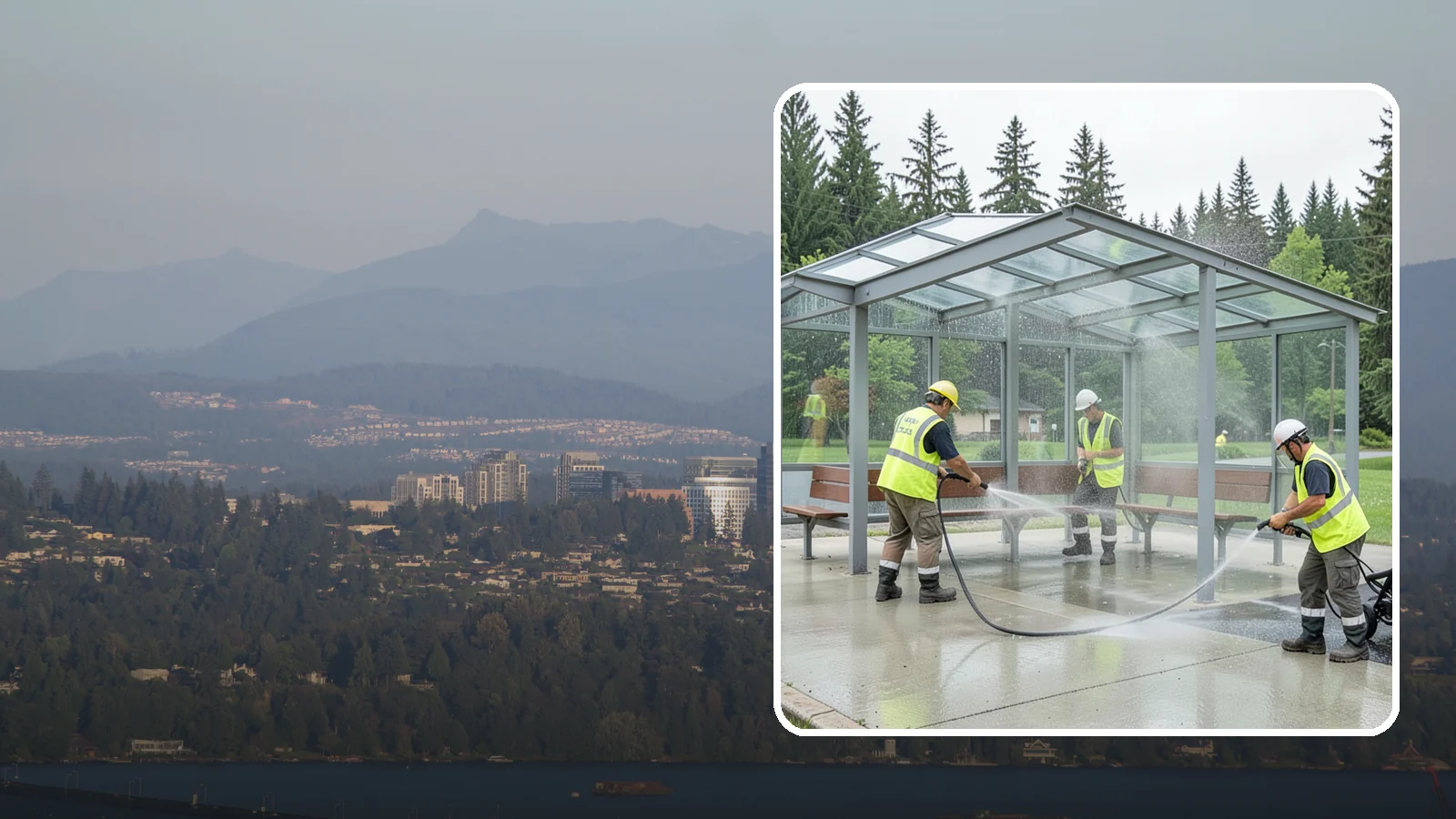 Transit Shelter Washing in Medina, King County, WA - Wash transit shelters inside and out, including glass, roofs, and seating, for a clean and safe waiting environment.