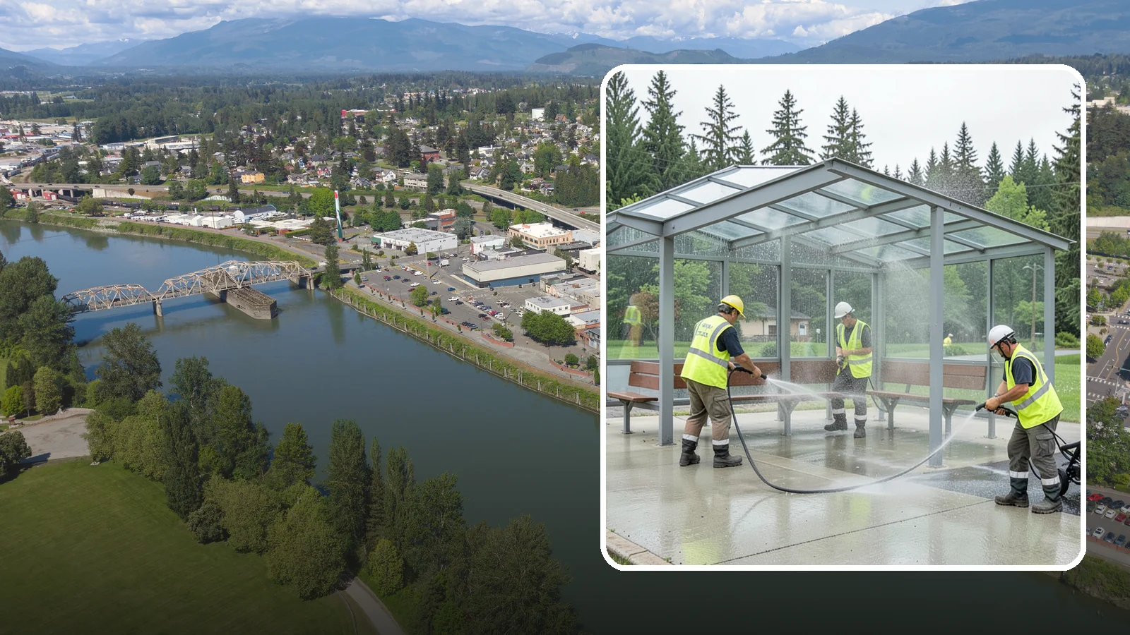 Transit Shelter Washing in Mount Vernon, Skagit County, WA - Wash transit shelters inside and out, including glass, roofs, and seating, for a clean and safe waiting environment.