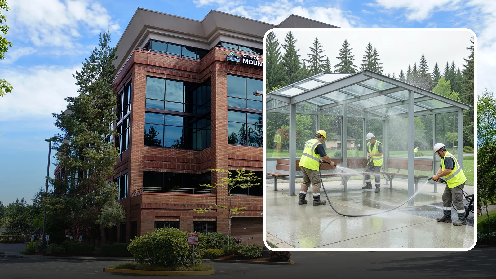 Transit Shelter Washing in Mountlake Terrace, Snohomish County, WA - Wash transit shelters inside and out, including glass, roofs, and seating, for a clean and safe waiting environment.
