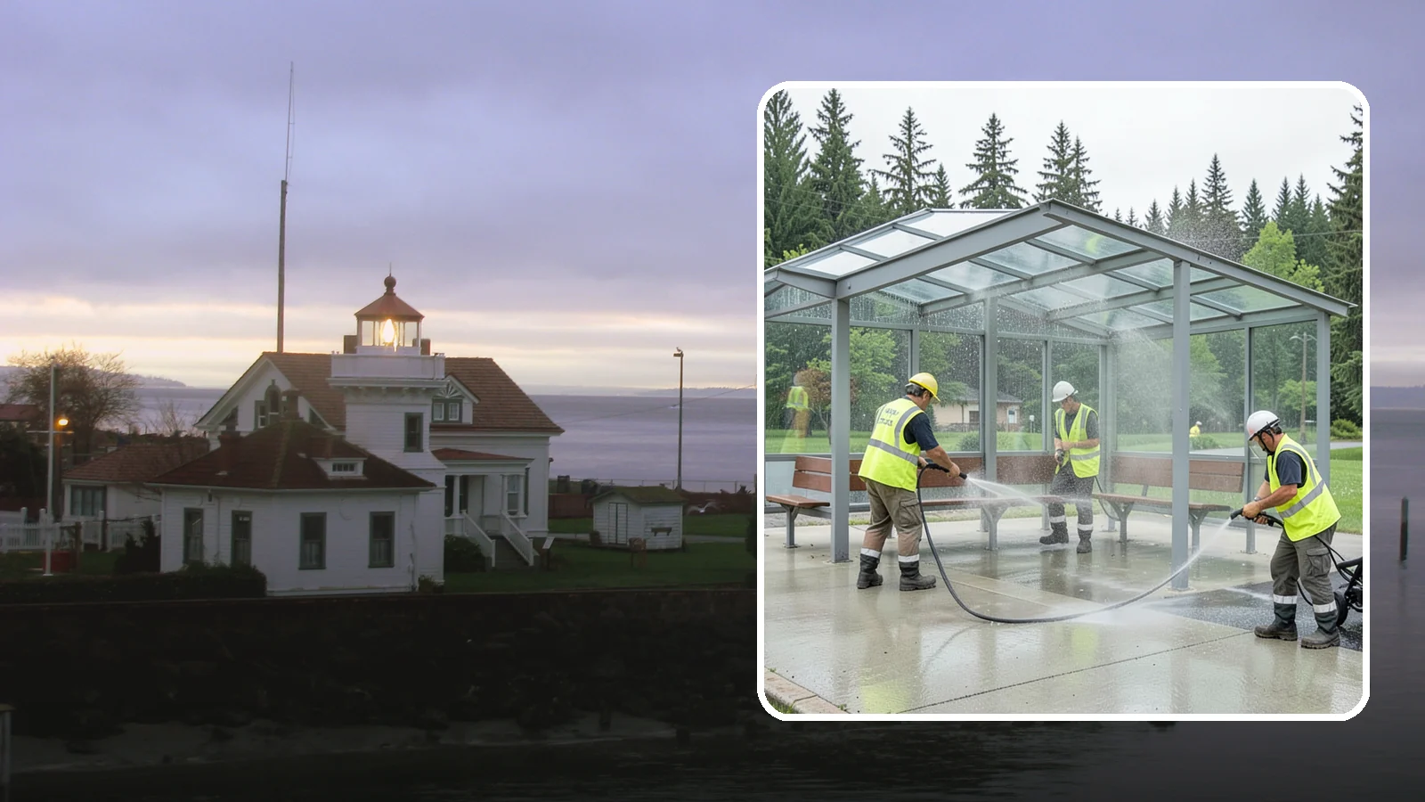 Transit Shelter Washing in Mukilteo, Snohomish County, WA - Wash transit shelters inside and out, including glass, roofs, and seating, for a clean and safe waiting environment.