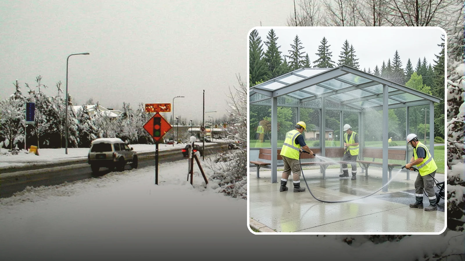Transit Shelter Washing in Newcastle, King County, WA - Wash transit shelters inside and out, including glass, roofs, and seating, for a clean and safe waiting environment.