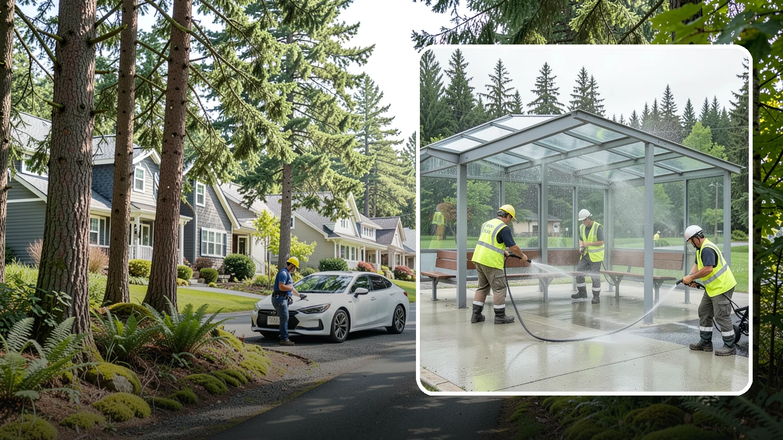 Transit Shelter Washing in Normandy Park, King County, WA - Wash transit shelters inside and out, including glass, roofs, and seating, for a clean and safe waiting environment.