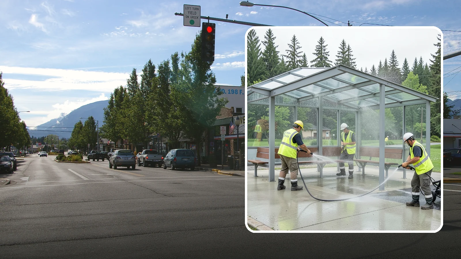 Transit Shelter Washing in North Bend, King County, WA - Wash transit shelters inside and out, including glass, roofs, and seating, for a clean and safe waiting environment.