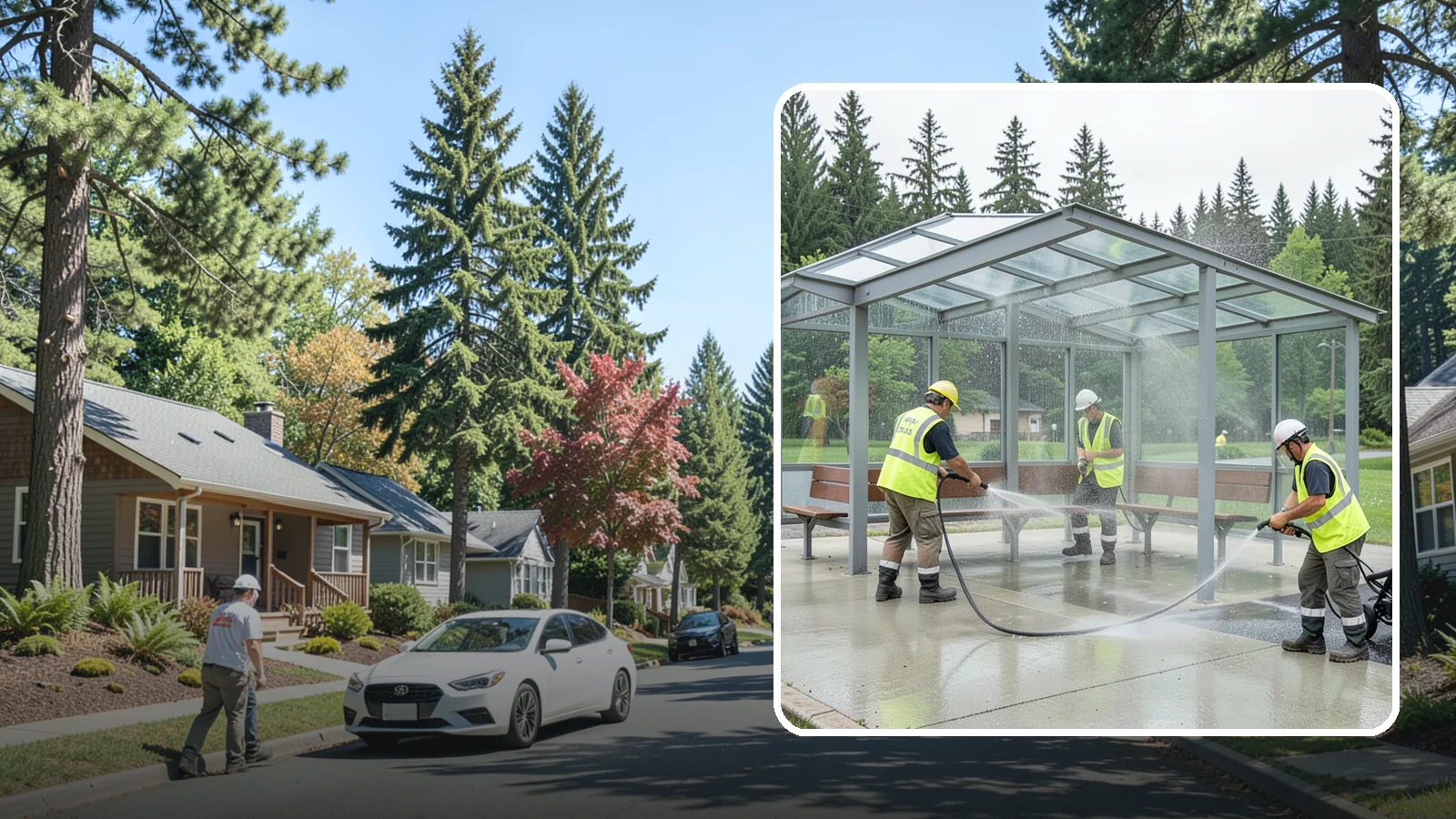 Transit Shelter Washing in Orting, Pierce County, WA - Wash transit shelters inside and out, including glass, roofs, and seating, for a clean and safe waiting environment.