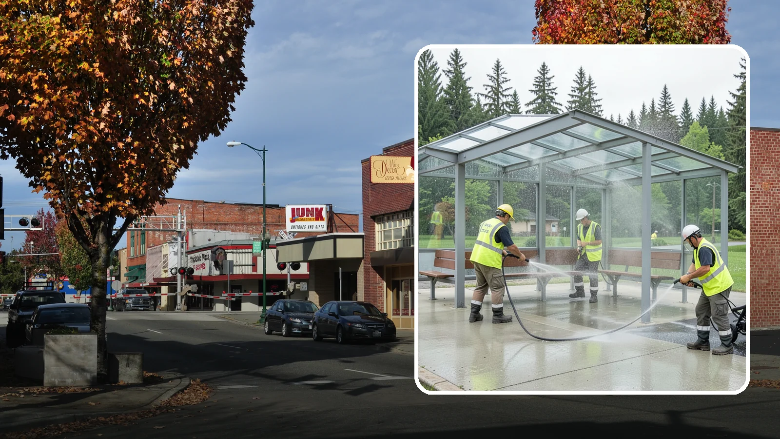 Transit Shelter Washing in Puyallup, Pierce County, WA - Wash transit shelters inside and out, including glass, roofs, and seating, for a clean and safe waiting environment.