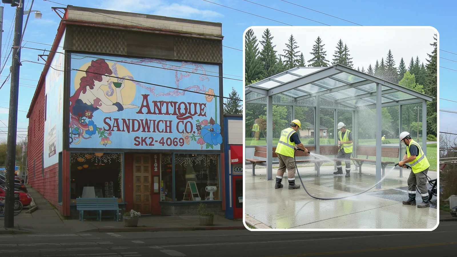 Transit Shelter Washing in Ruston, Pierce County, WA - Wash transit shelters inside and out, including glass, roofs, and seating, for a clean and safe waiting environment.