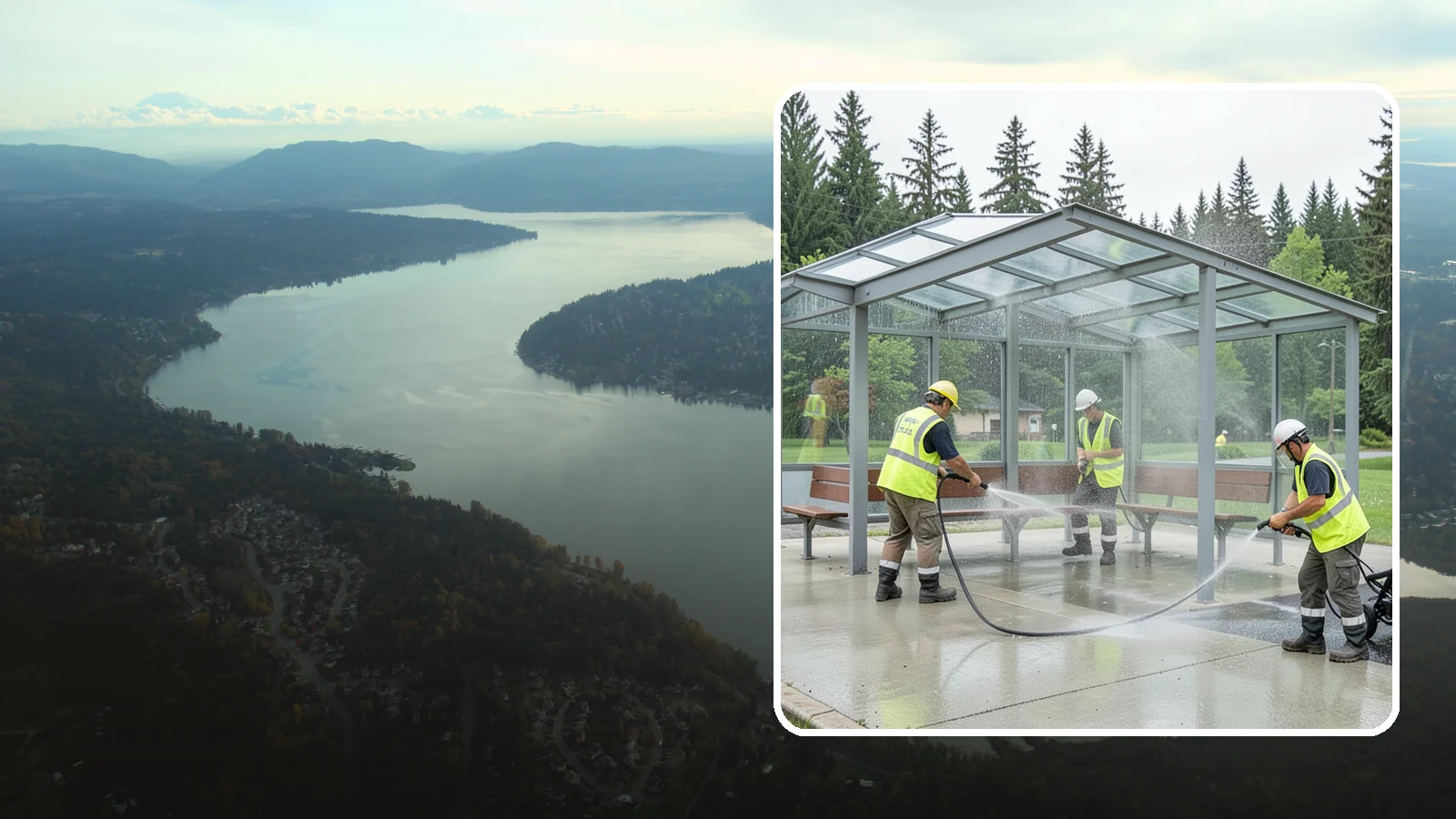 Transit Shelter Washing in Sammamish, King County, WA - Wash transit shelters inside and out, including glass, roofs, and seating, for a clean and safe waiting environment.