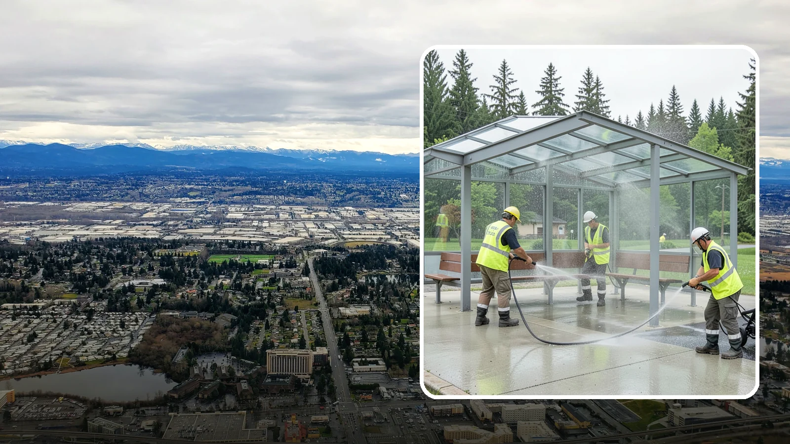 Transit Shelter Washing in SeaTac, King County, WA - Wash transit shelters inside and out, including glass, roofs, and seating, for a clean and safe waiting environment.