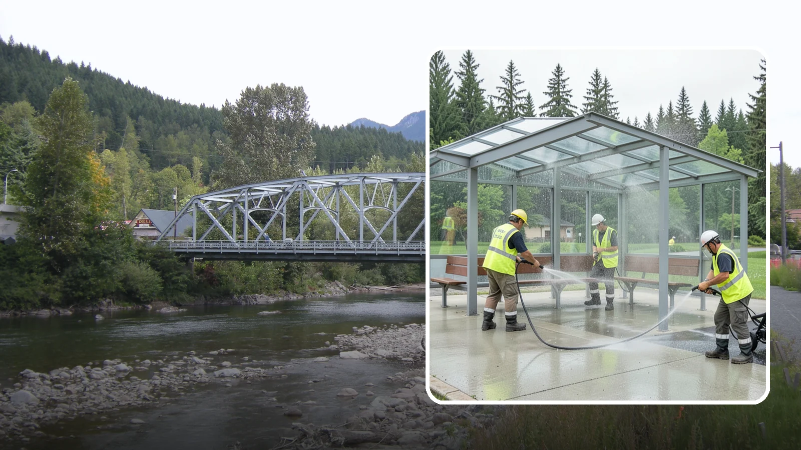 Transit Shelter Washing in Skykomish, King County, WA - Wash transit shelters inside and out, including glass, roofs, and seating, for a clean and safe waiting environment.