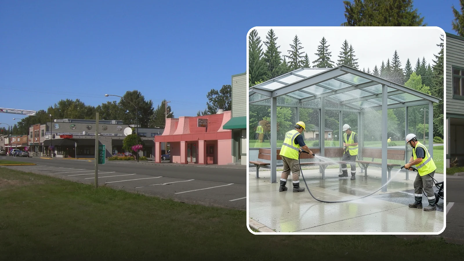 Transit Shelter Washing in Snoqualmie, King County, WA - Wash transit shelters inside and out, including glass, roofs, and seating, for a clean and safe waiting environment.