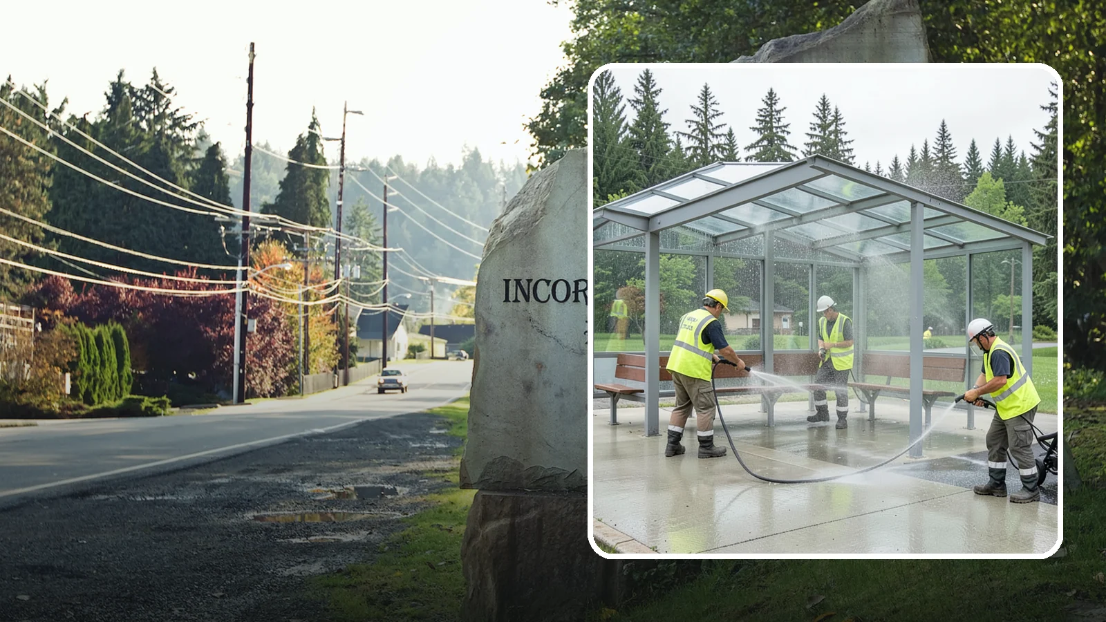 Transit Shelter Washing in Wilkeson, Pierce County, WA - Wash transit shelters inside and out, including glass, roofs, and seating, for a clean and safe waiting environment.