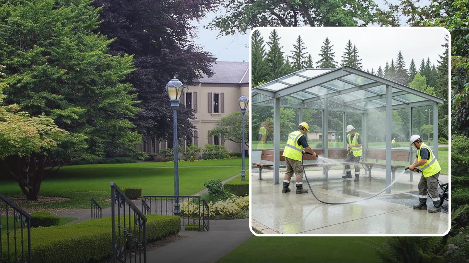 Transit Shelter Washing in Woodinville, King County, WA - Wash transit shelters inside and out, including glass, roofs, and seating, for a clean and safe waiting environment.