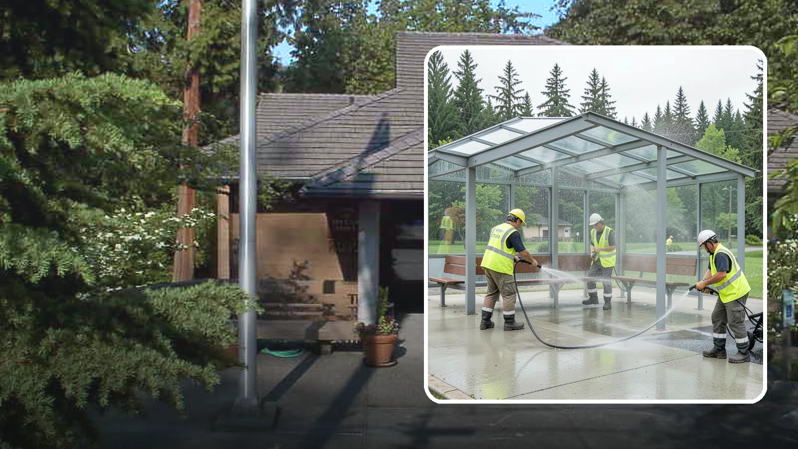 Transit Shelter Washing in Yarrow Point, King County, WA - Wash transit shelters inside and out, including glass, roofs, and seating, for a clean and safe waiting environment.