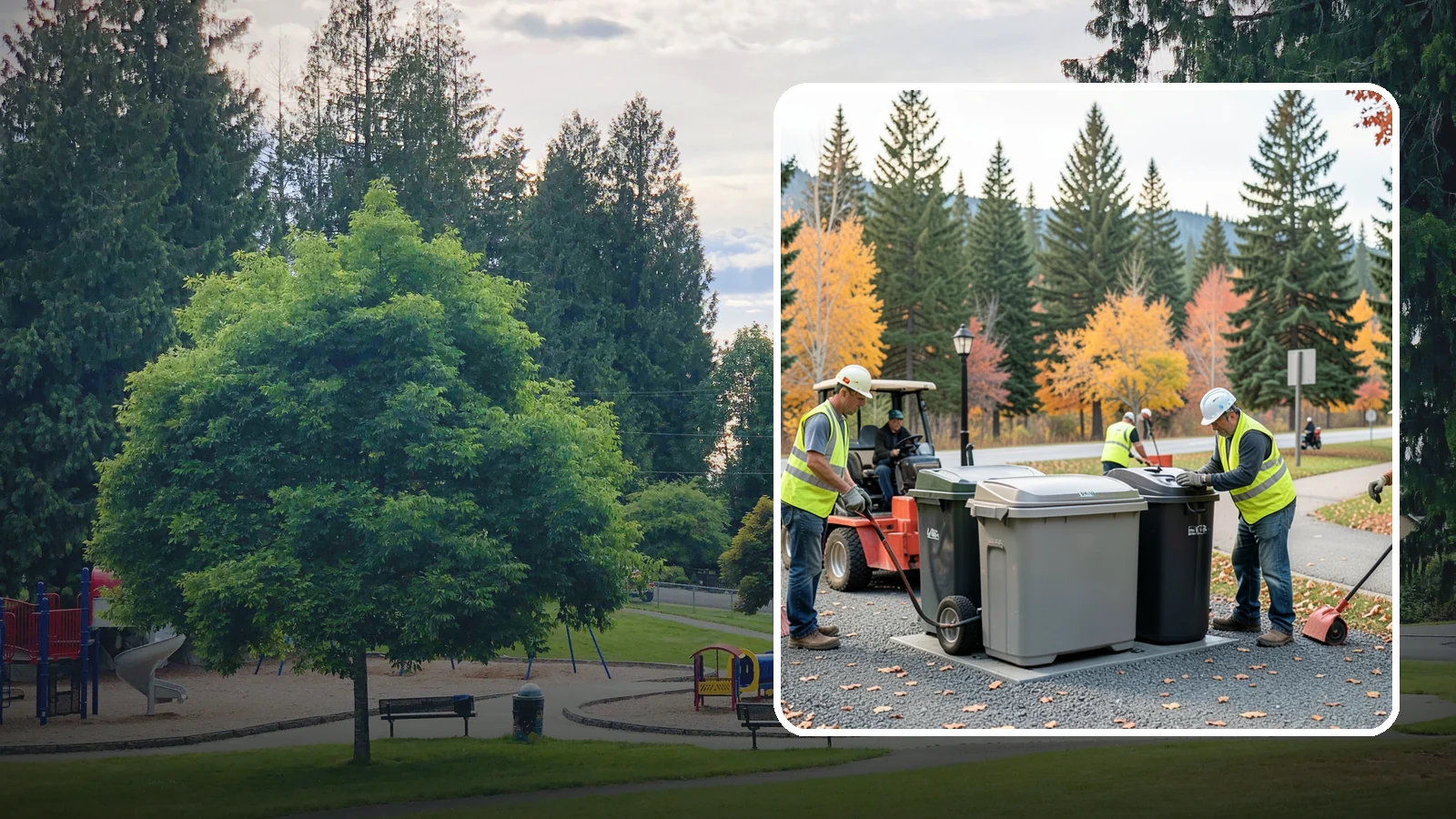 Trash Can Installation in Bonney Lake, Pierce County, WA - We install anchored waste receptacles with animal-resistant lids at parks, trails, and streetscapes.
