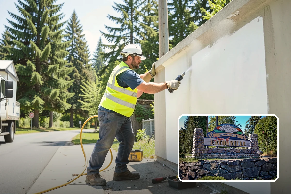 Trash Can Installation in Eatonville, Pierce County, WA - Reduces litter by placing receptacles where the public needs them