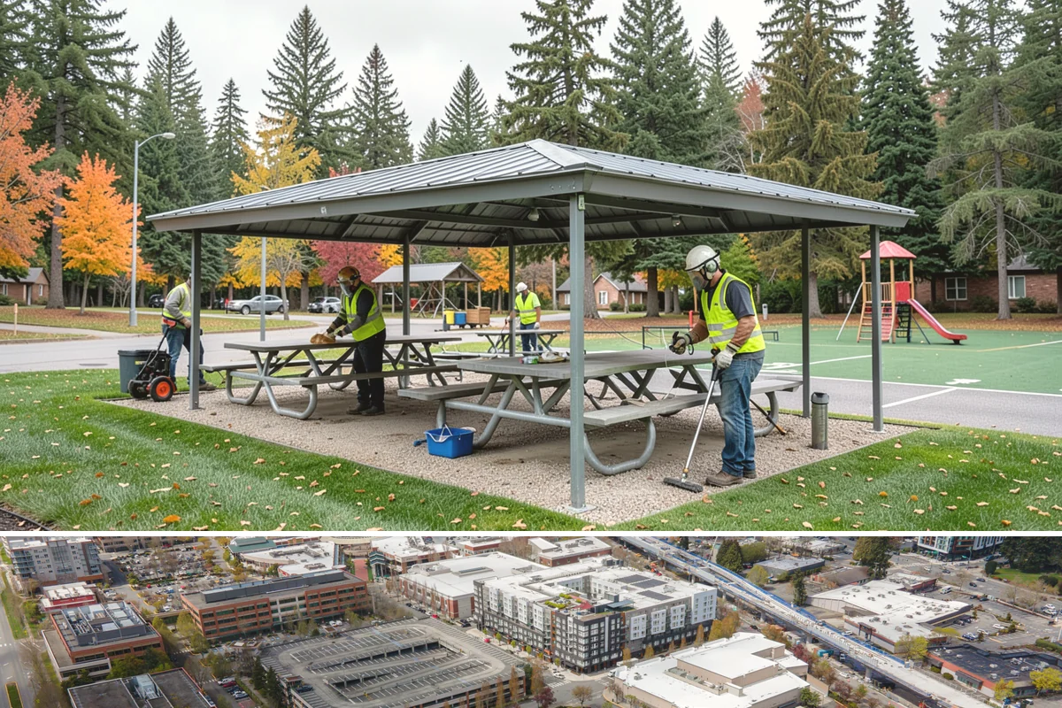 Trash Can Installation in Redmond, King County, WA - Installations run year-round, often expanded ahead of the busy summer park season when litter volumes peak.