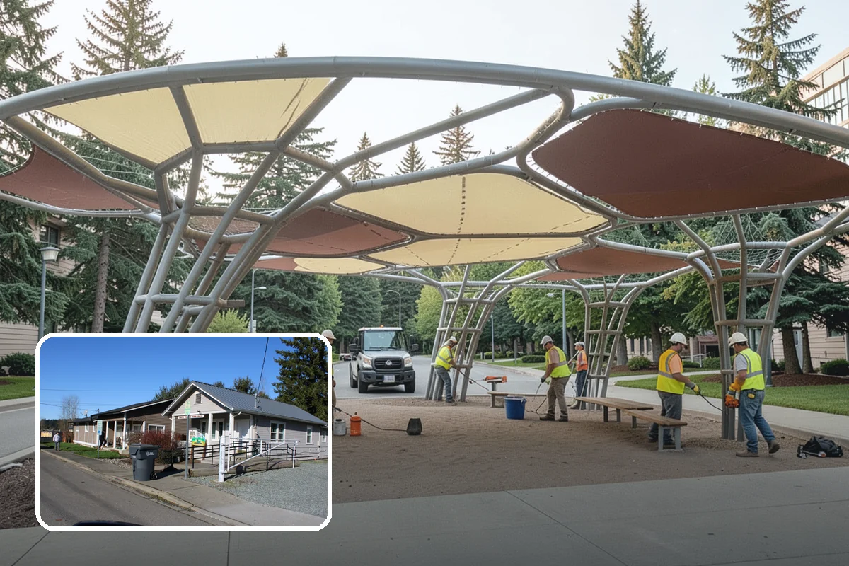 Trash Can Installation in South Prairie, Pierce County, WA - Reduces litter by placing receptacles where the public needs them