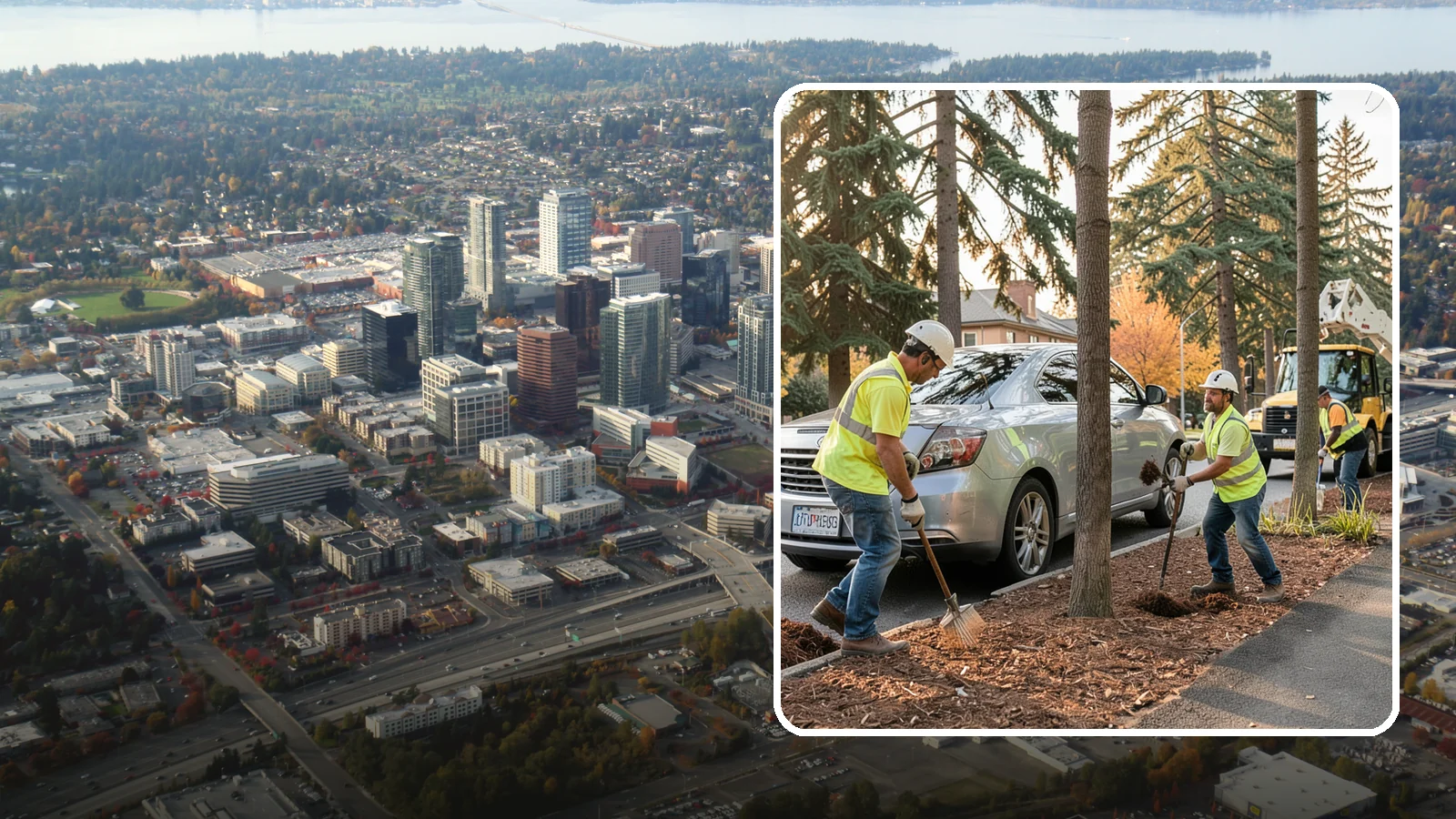 Tree Mulching in Bellevue, King County, WA - Installation and refresh of mulch rings around public trees to conserve moisture, suppress weeds, and protect trunks from...