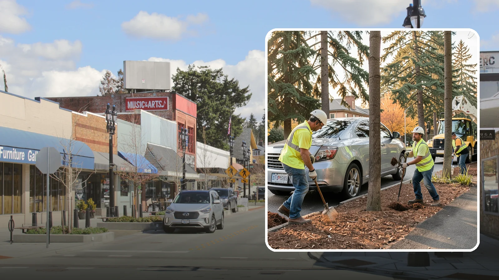 Tree Mulching in Bothell, King County, WA - Installation and refresh of mulch rings around public trees to conserve moisture, suppress weeds, and protect trunks from...