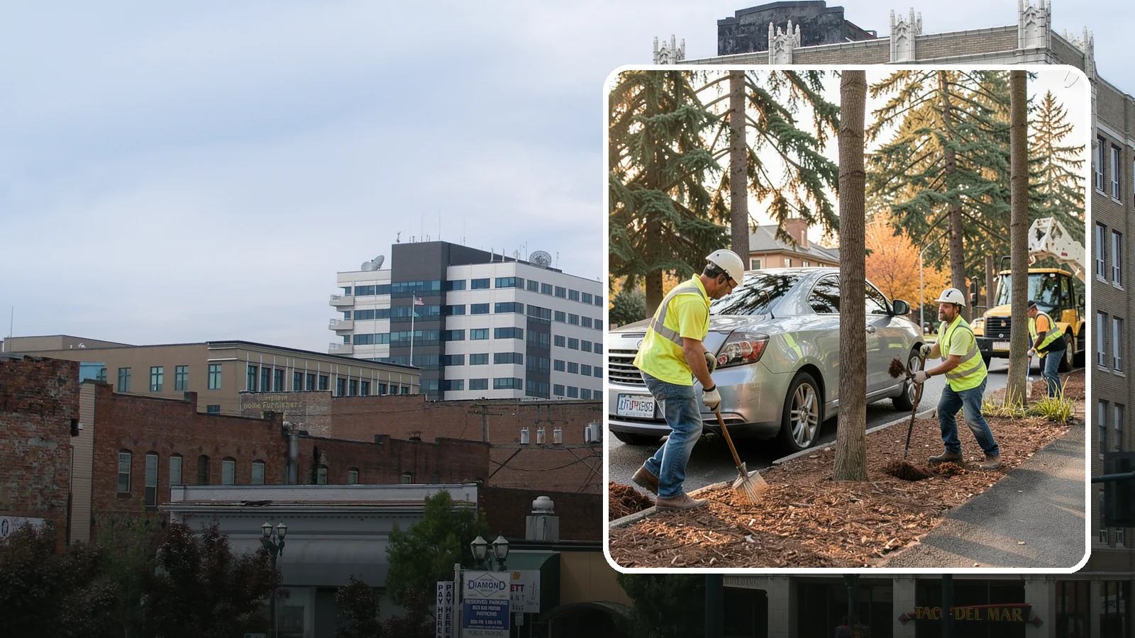 Tree Mulching in Everett, Snohomish County, WA - Installation and refresh of mulch rings around public trees to conserve moisture, suppress weeds, and protect trunks from...