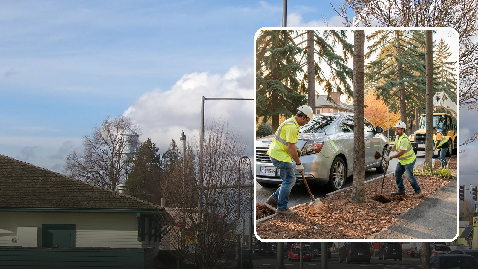 Tree Mulching in Marysville, Snohomish County, WA - Installation and refresh of mulch rings around public trees to conserve moisture, suppress weeds, and protect trunks from...
