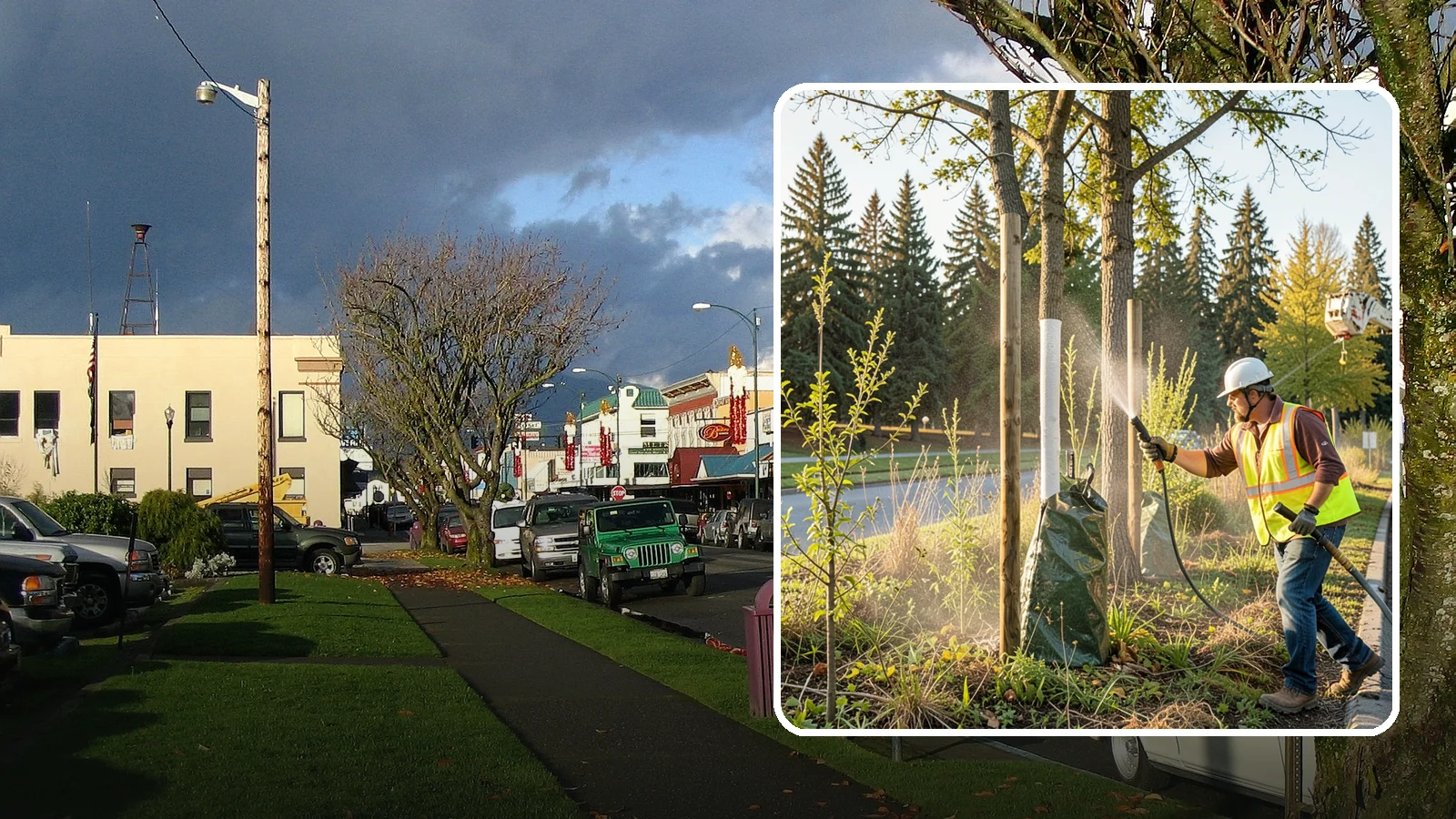 Tree Watering in Arlington, Snohomish County, WA - Scheduled establishment watering of young public trees through their critical first seasons to protect your planting investment.