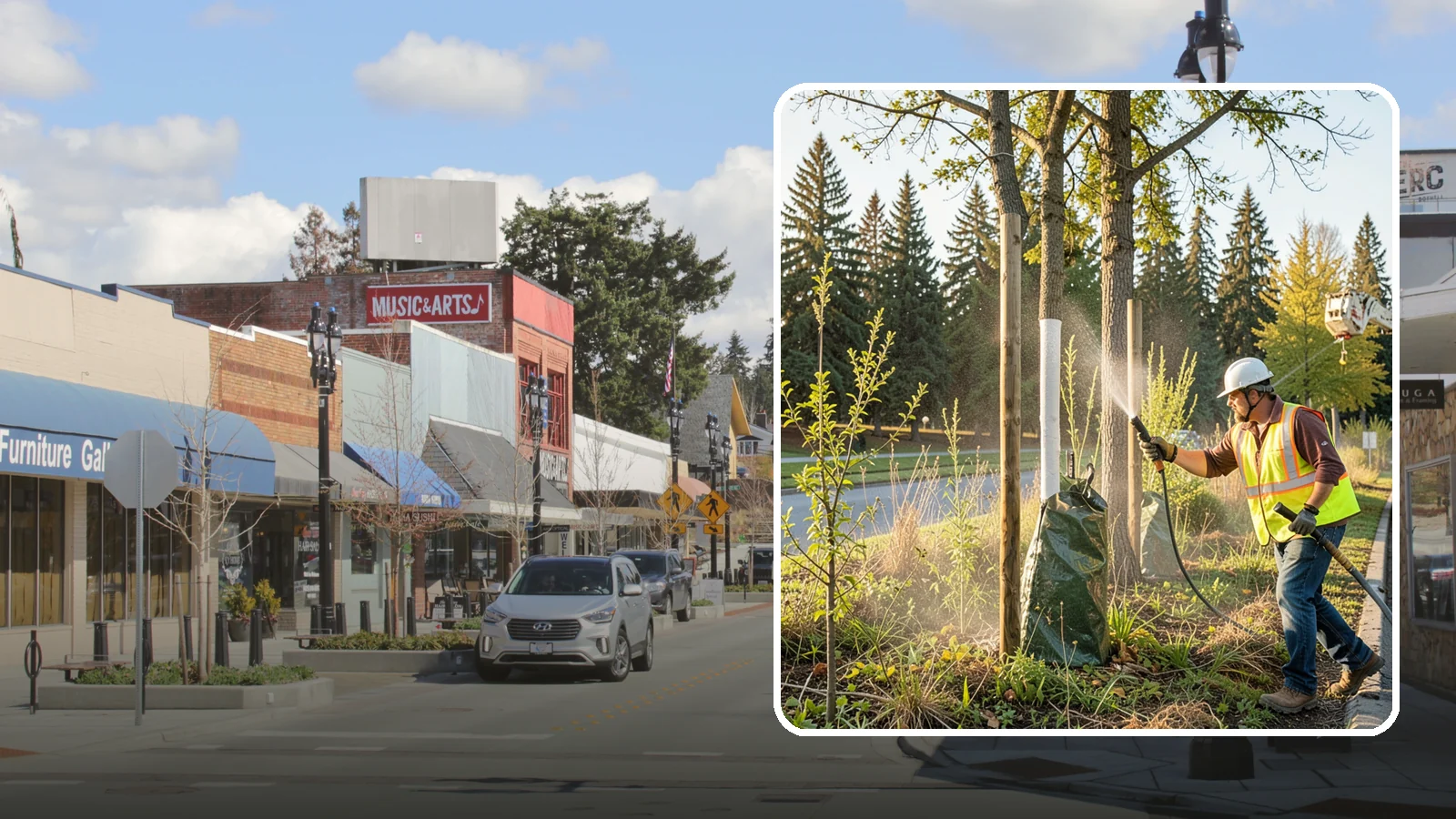 Tree Watering in Bothell, King County, WA - Scheduled establishment watering of young public trees through their critical first seasons to protect your planting investment.