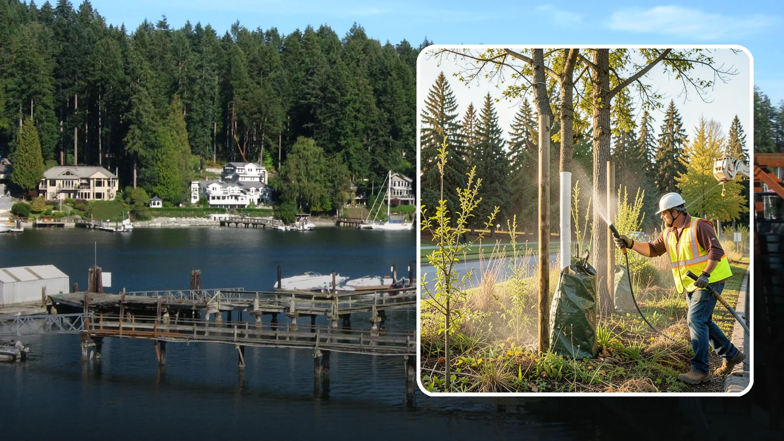 Tree Watering in Gig Harbor, Pierce County, WA - Scheduled establishment watering of young public trees through their critical first seasons to protect your planting investment.