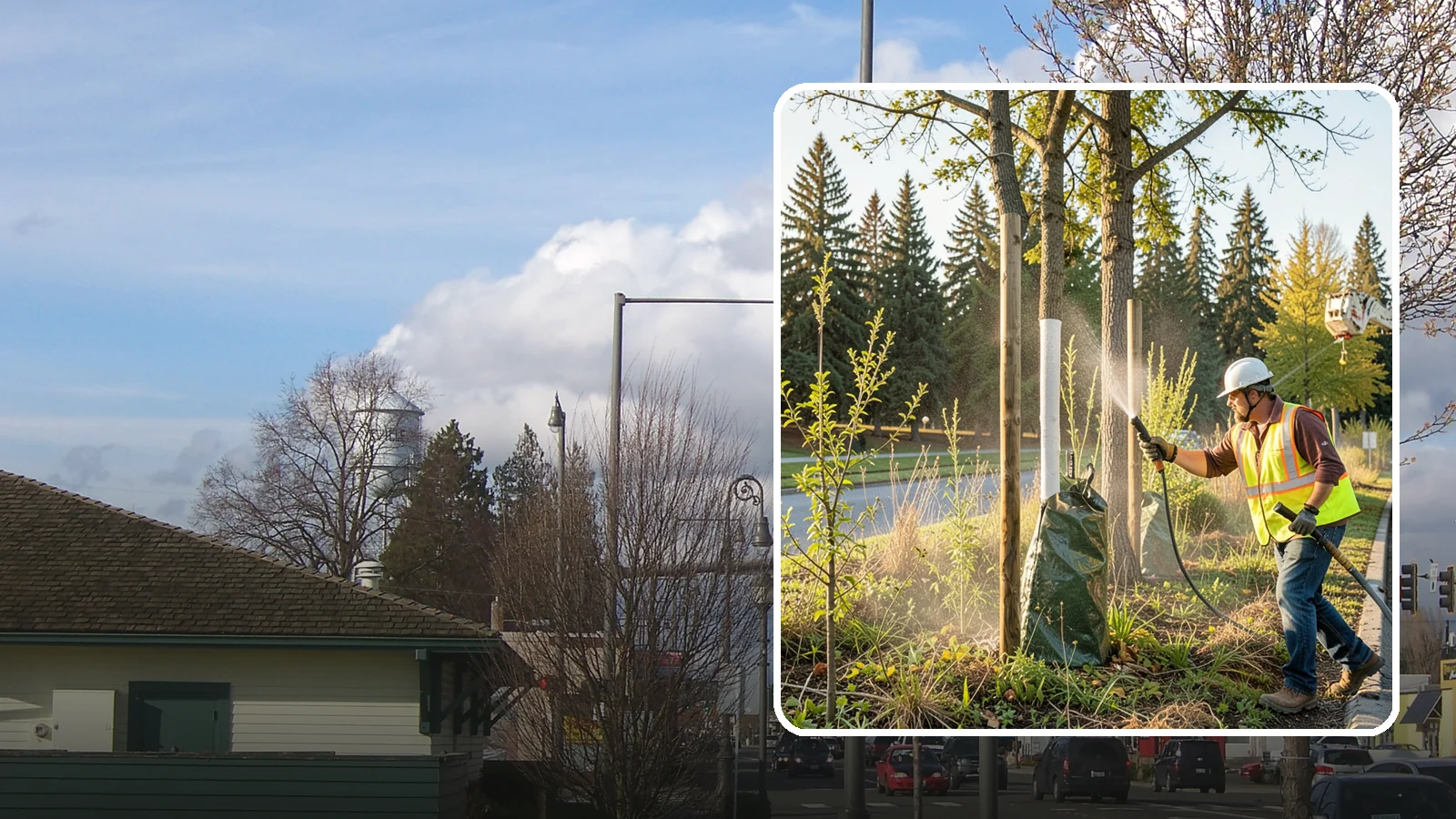 Tree Watering in Marysville, Snohomish County, WA - Scheduled establishment watering of young public trees through their critical first seasons to protect your planting investment.