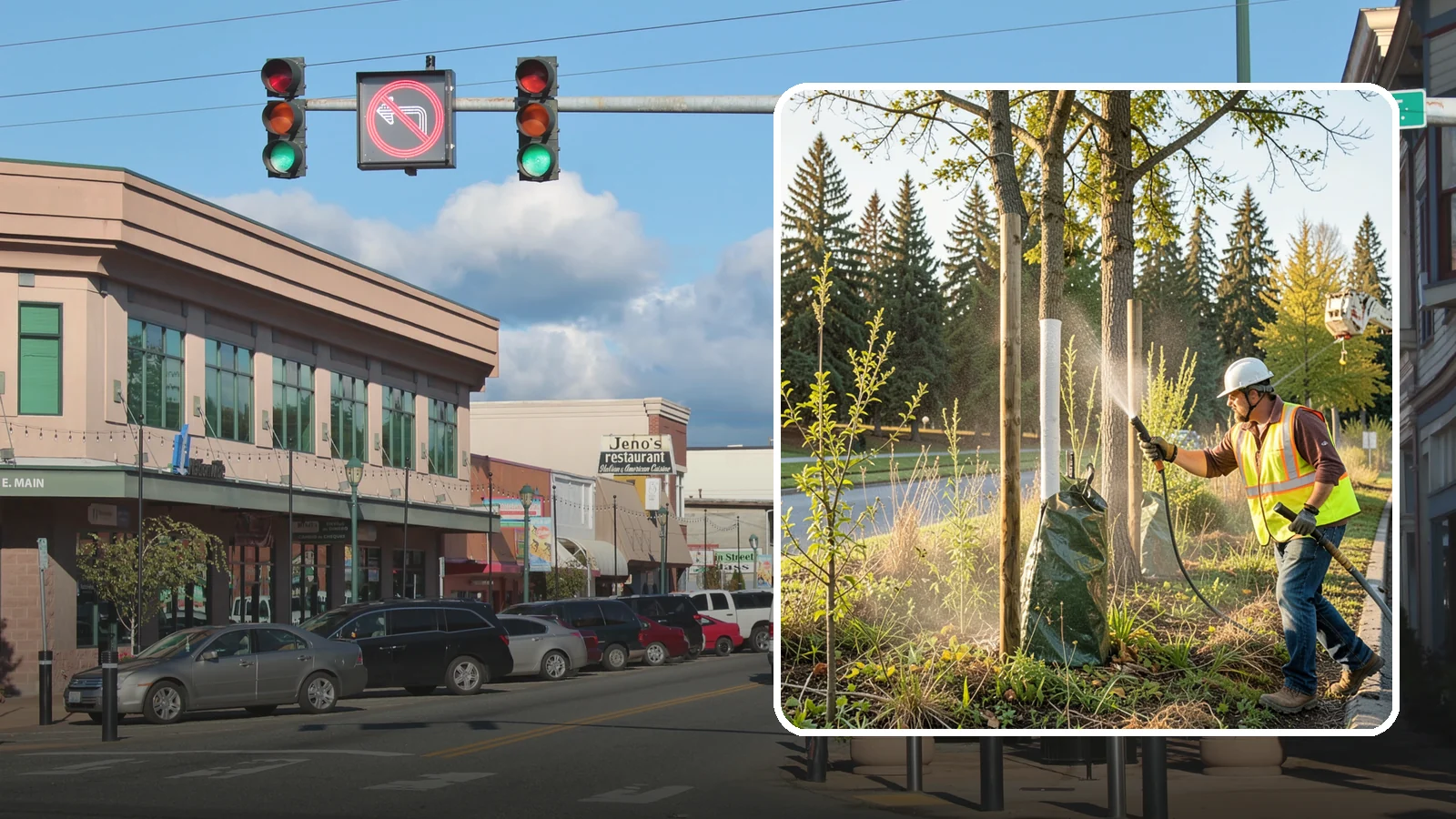 Tree Watering in Monroe, Snohomish County, WA - Scheduled establishment watering of young public trees through their critical first seasons to protect your planting investment.