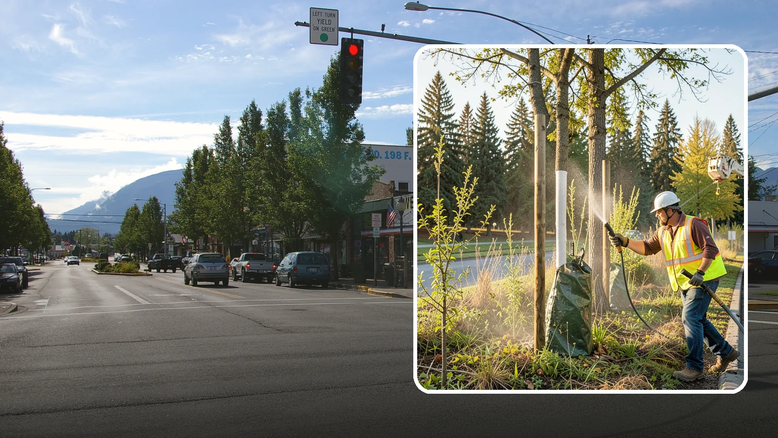 Tree Watering in North Bend, King County, WA - Scheduled establishment watering of young public trees through their critical first seasons to protect your planting investment.