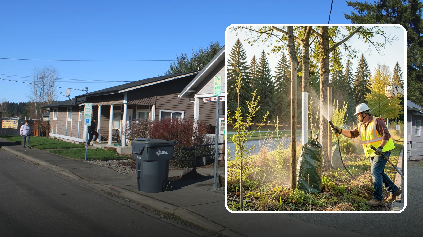 Tree Watering in South Prairie, Pierce County, WA - Scheduled establishment watering of young public trees through their critical first seasons to protect your planting investment.
