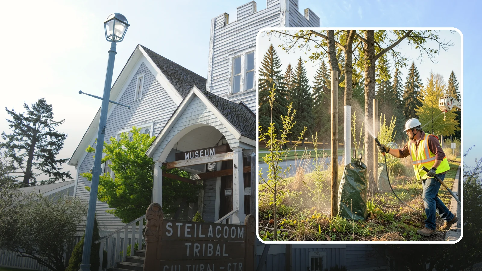 Tree Watering in Steilacoom, Pierce County, WA - Scheduled establishment watering of young public trees through their critical first seasons to protect your planting investment.