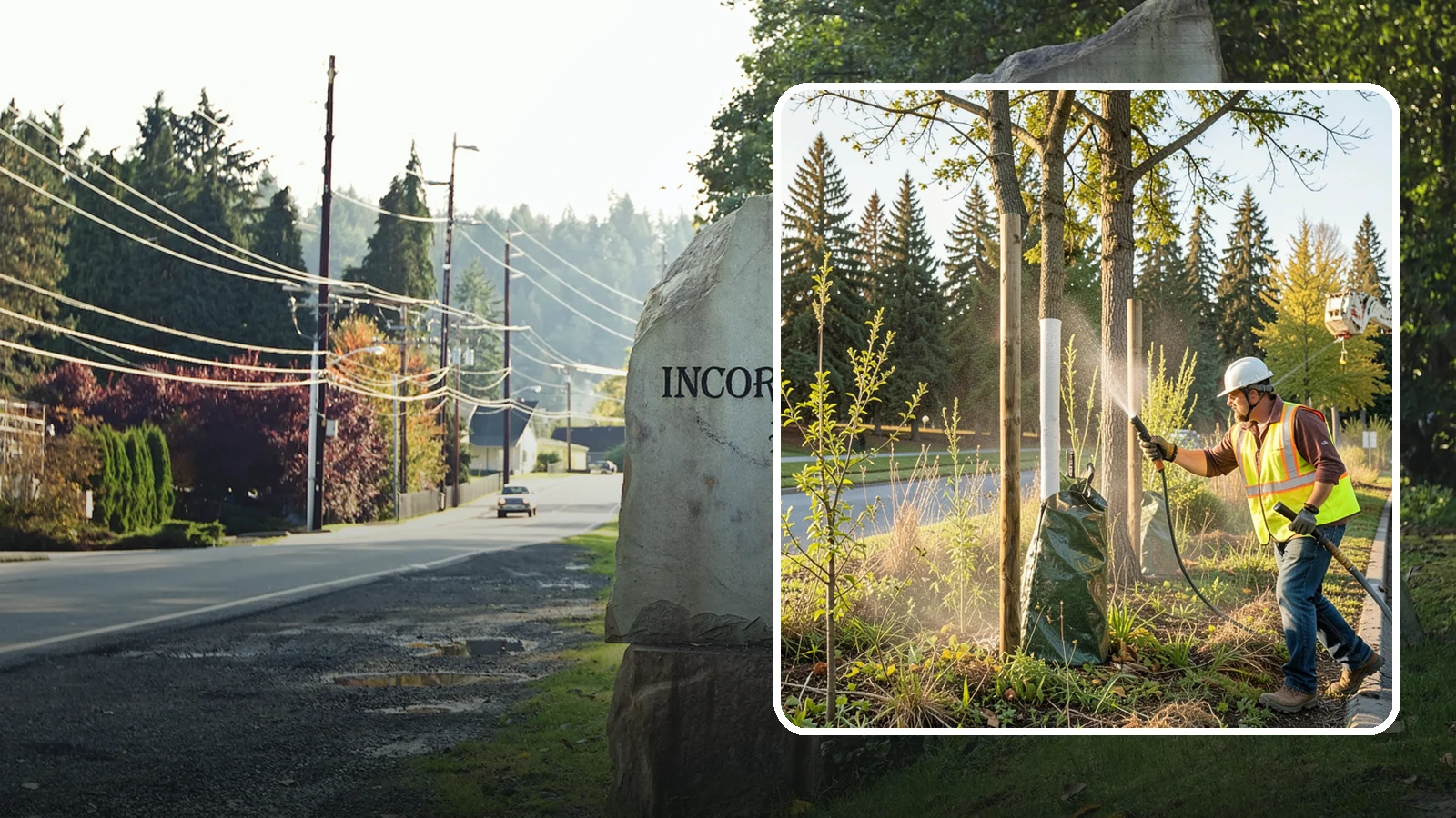 Tree Watering in Wilkeson, Pierce County, WA - Scheduled establishment watering of young public trees through their critical first seasons to protect your planting investment.