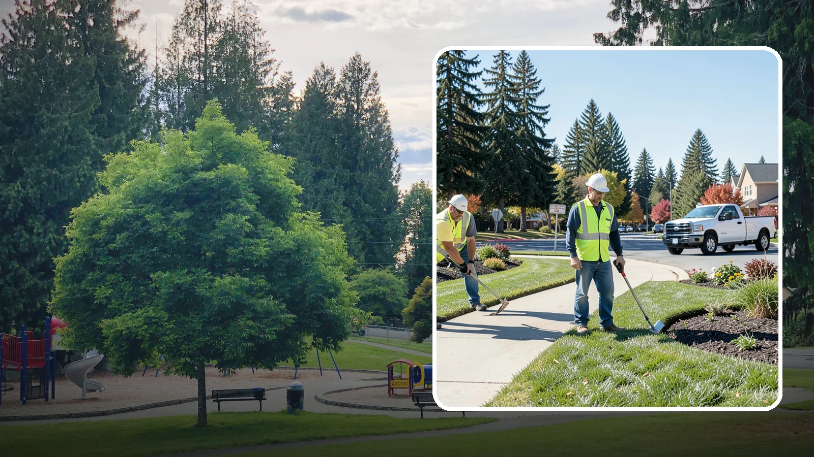 Turf Edging in Bonney Lake, Pierce County, WA - Crisp mechanical edging along walks, curbs, and beds that gives public grounds a finished, professional look.