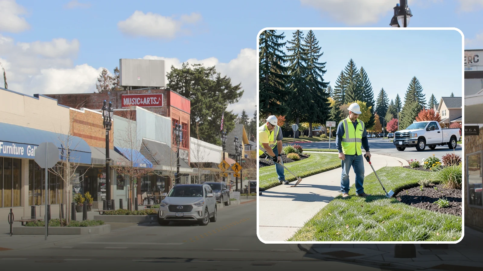 Turf Edging in Bothell, King County, WA - Crisp mechanical edging along walks, curbs, and beds that gives public grounds a finished, professional look.