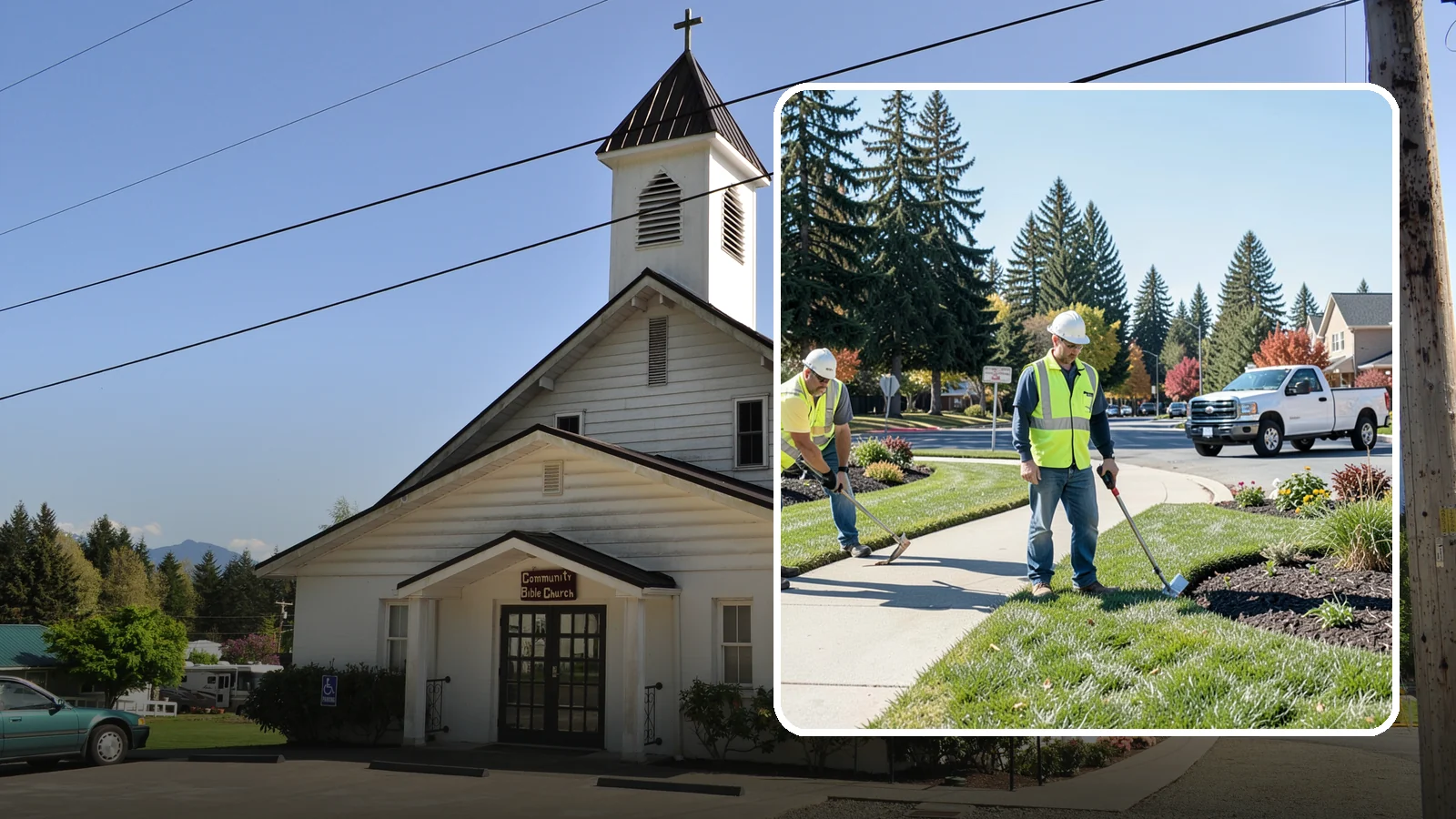 Turf Edging in Concrete, Skagit County, WA - Crisp mechanical edging along walks, curbs, and beds that gives public grounds a finished, professional look.