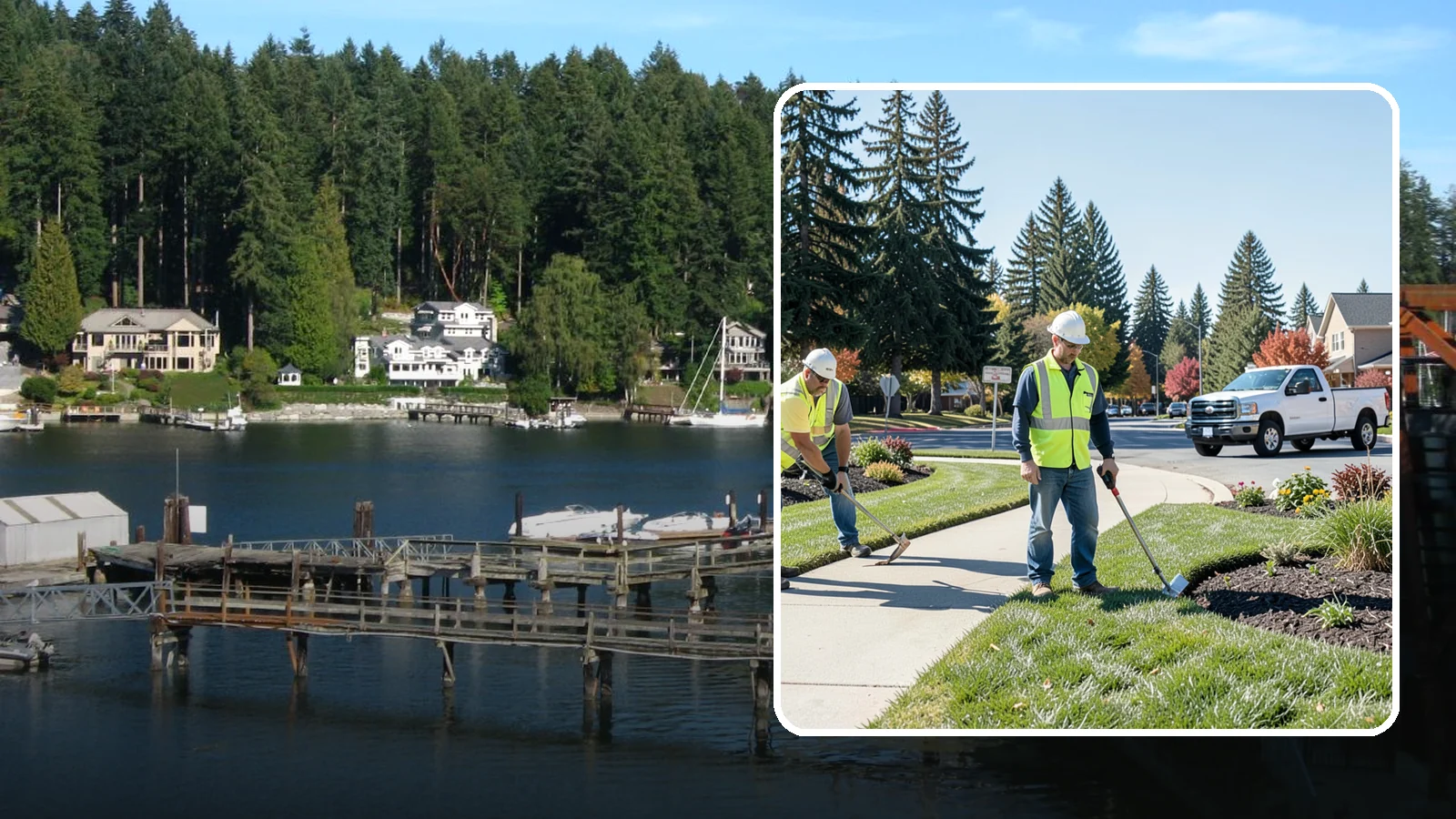 Turf Edging in Gig Harbor, Pierce County, WA - Crisp mechanical edging along walks, curbs, and beds that gives public grounds a finished, professional look.